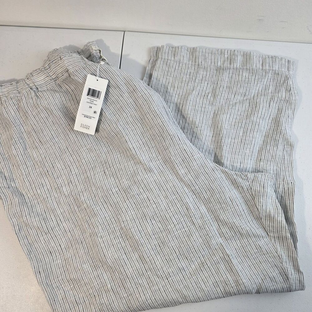 NWT $178 Eileen Fisher Pearl Organic Handkerchief Line Stripe Cropped Pant 3x